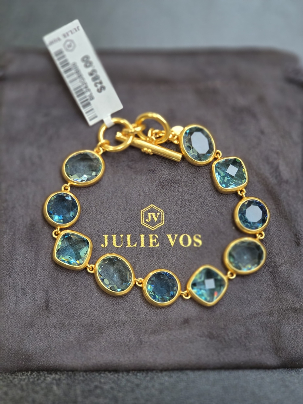 Julie Vos Gold Bracelet with Teal-Blue Crystals